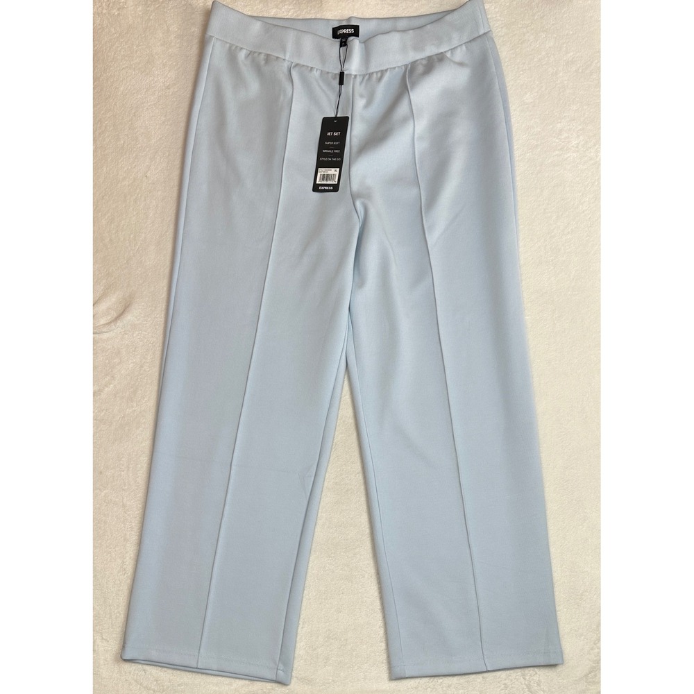 Express Jet Set Light Blue Ribbed Wide Leg Pants 10002RKM XL NEW